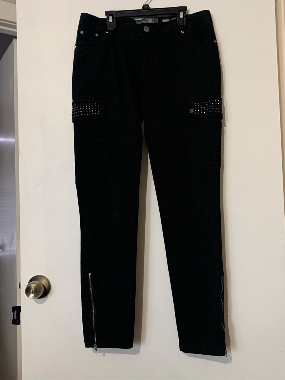 Miss Me Black Studded Cargo Skinny Jeans with Ankle Zippers